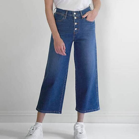 Levi's Mile High Cropped Wide Leg High Rise Denim Jeans Button Fly Size 24 - Picture 1 of 10